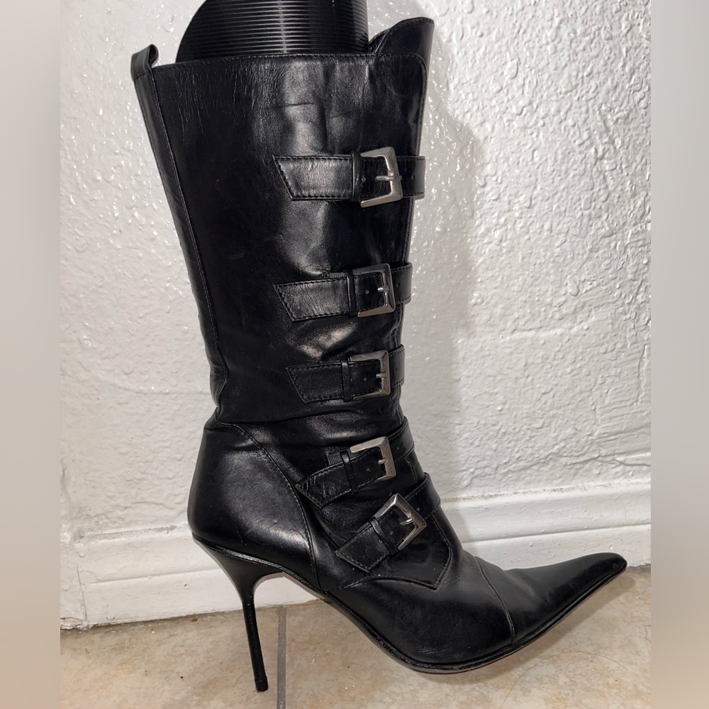 Vintage Paulo Brandao Black Leather Witchy Goth Boots with Buckles size 9